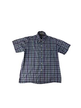 Lacoste‎ Mens Button Up Shirt Medium Short Sleeve Blue Plaid Preppy